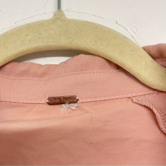 Free People Peach Button Down Long Sleeve Babydoll Mini Dress Oversized S - Picture 9 of 12